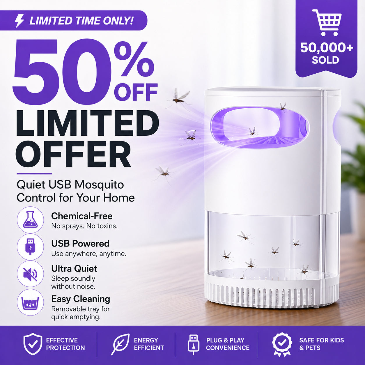 π¦ 50% OFF! UV Mosquito Killer Lamp β quiet, USB, chemical-free. 50K+ sold! ππ